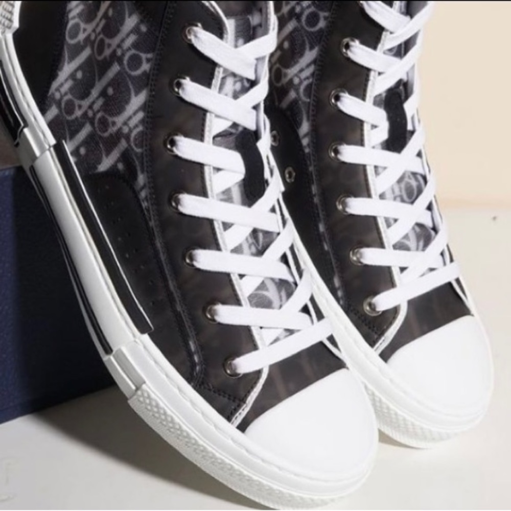 🚨 CHRISTIAN DIOR HIGH TOP SNEAKERS Black and White Dior Oblique Canvas 🚨👟 - Picture 6 of 11